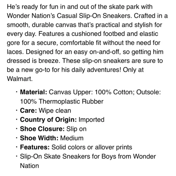 Brand New Boys Wonder Nation Slip On Sneakers Size Toddler 9 - Picture 5 of 5